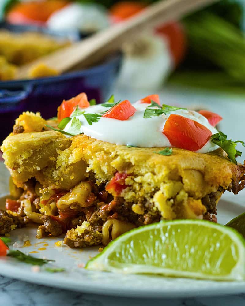 Update Taco Tuesday with Easy Taco Pasta Casserole. With 8 ingredients and only 45 minutes you'll have a tasty meal your family will love! #mustlovehomecooking