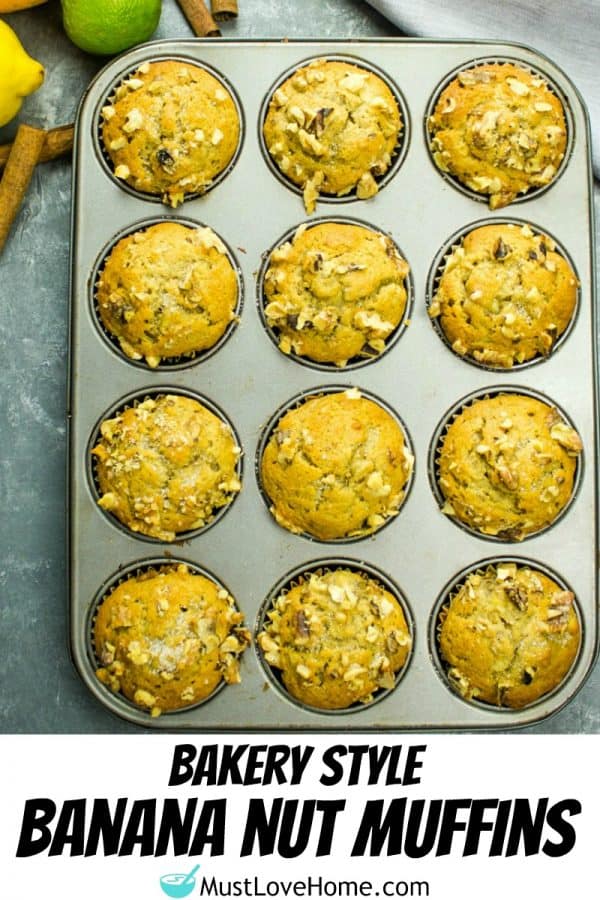 Moist, tender bakery style muffins with chunks of banana throughout!