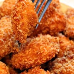 Amazingly moist and crunchy chicken bites served with a sweet buffalo chili dipping sauce - the perfect entree or party appetizer.