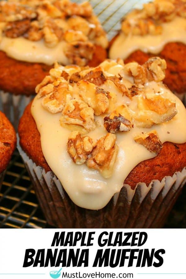 Maple Glazed Banana Muffins - soft and moist with a smooth maple glaze