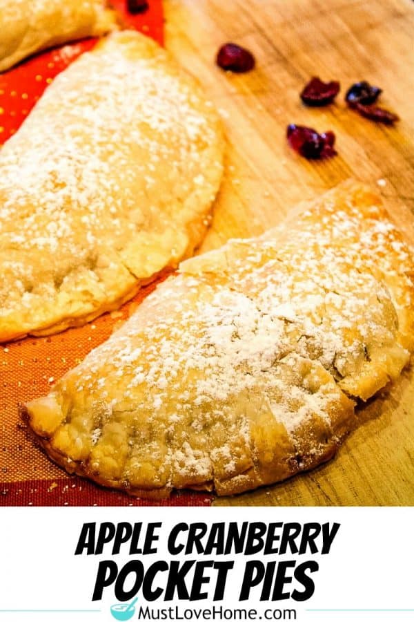 Apple Cranberry Pocket Pies are apple pie filling mixed with tart dried cranberries, baked in refrigerated pie dough. 