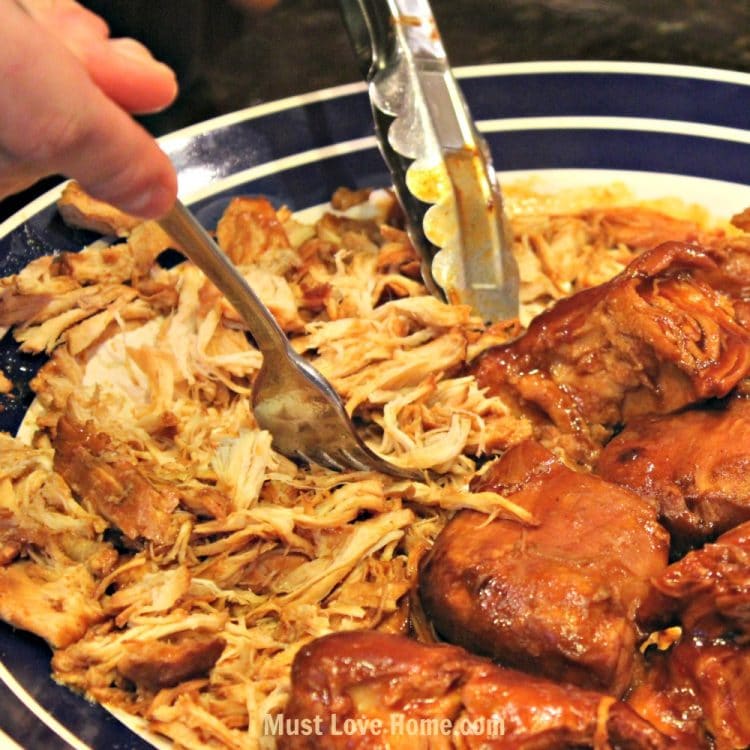 This is the Best Slow Cooker Pulled BBQ Chicken! Fall-apart tender, juicy and delicious! The flavor will make you want to keep coming back for more! | mustlovehome.com