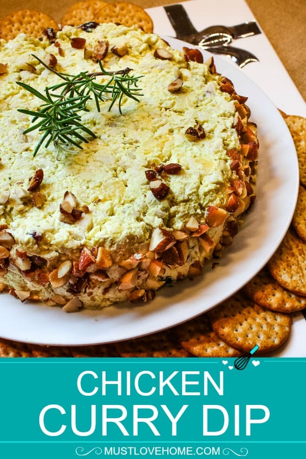 Creamy Curry Chicken Appetizer - a savory blend of roasted chicken breasts, curry, fruit and nuts. Forget the crackers, this dip is so good that you will want to eat it with a spoon!