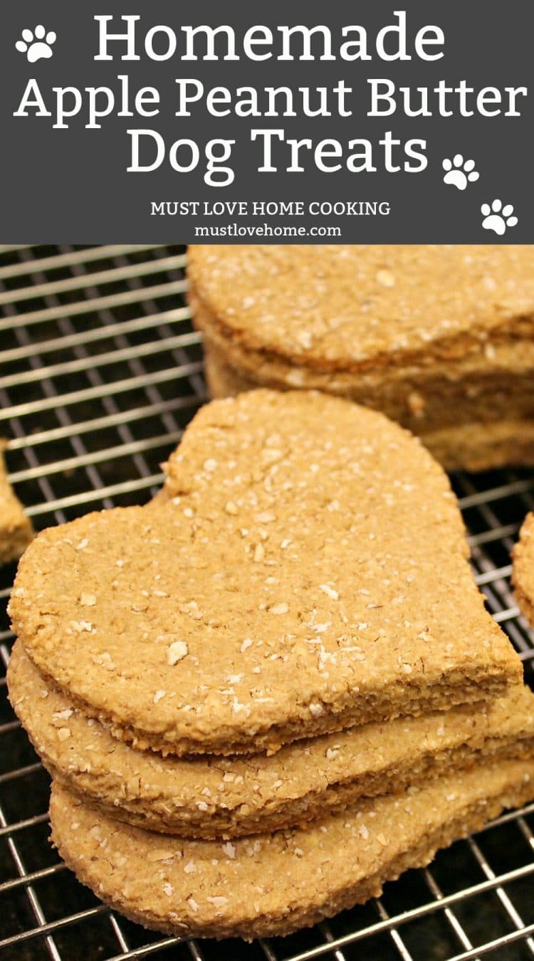 Homemade Apple Peanut Butter Dog Treats are amazingly healthy - with no sugar like you find in store bought!   Just mix, roll, cut and bake! They are Dog tested - Mom approved!!