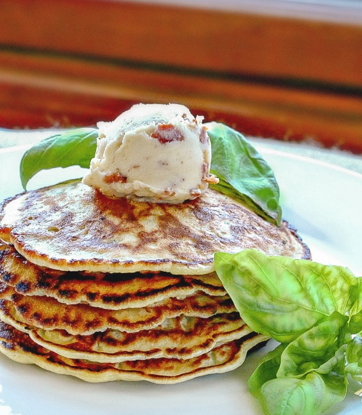 Basil Corn Cakes with Maple Bacon Butter