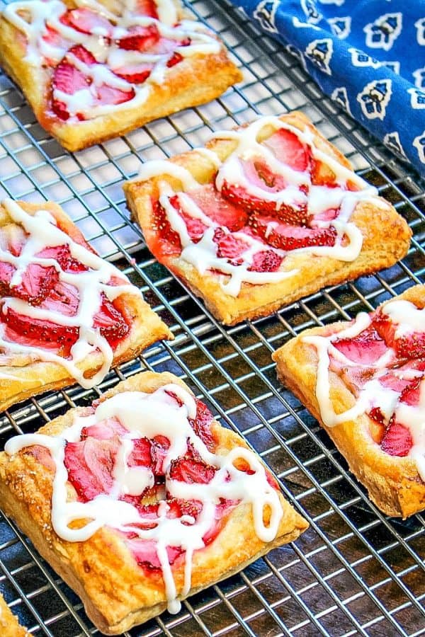 crisp, sugar dusted puff pastry with juicy slices of strawberry baked on top.