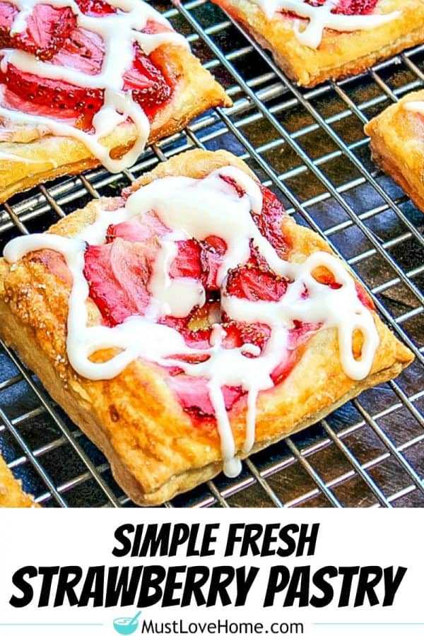 Amazing Fresh Strawberry Pastry - crisp, sugar dusted puff pastry with juicy slices of strawberry baked on top.