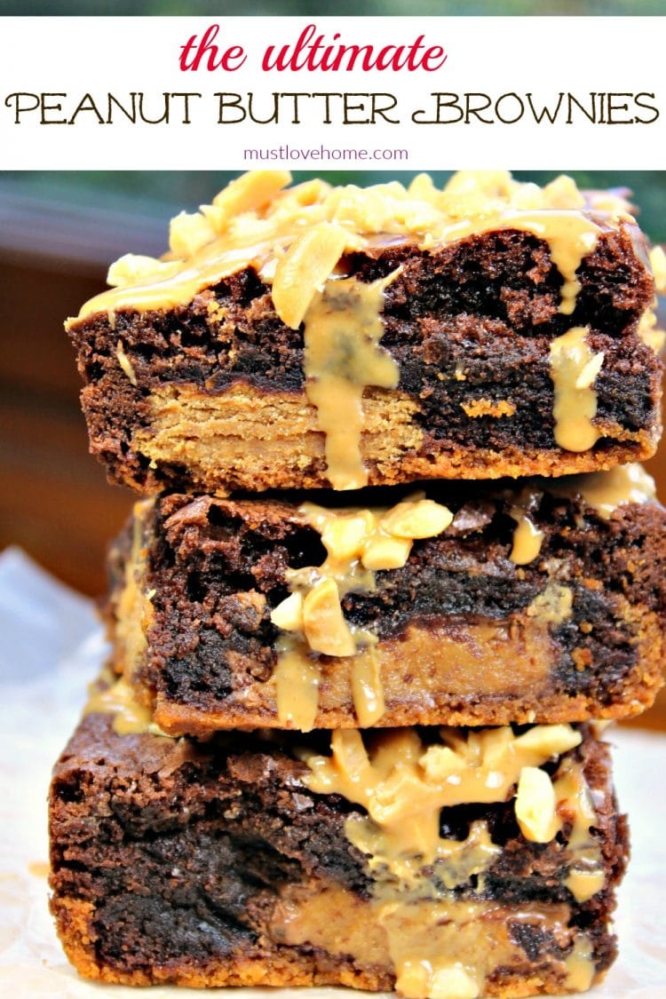 Ultimate Peanut Butter Brownies are full of peanut butter sandwich cookies, peanut butter cups and fudge brownie batter for the ultimate peanut butter lover.