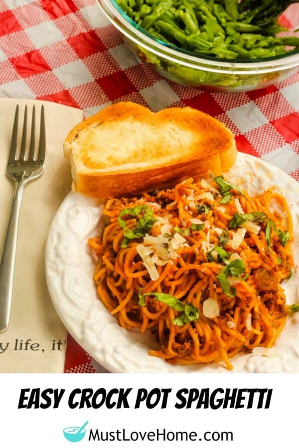 Easy Crock Pot Spaghetti is the real deal - with just beef, pasta , sauce and a few spices  it is a cinch to make and full of flavor.
