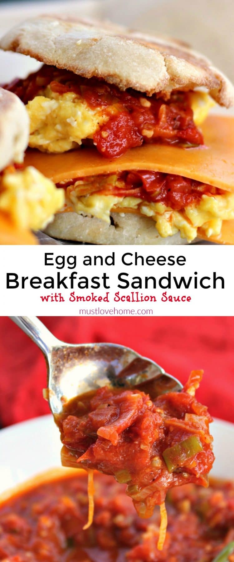 Egg and Cheese Breakfast Sandwich with Smoked Scallion Sauce is packed with flavor from the incredible smoky tomato sauce. Smoked paprika is the secret to the sauce! You will want to double the recipe to pile on burgers and steaks too!
