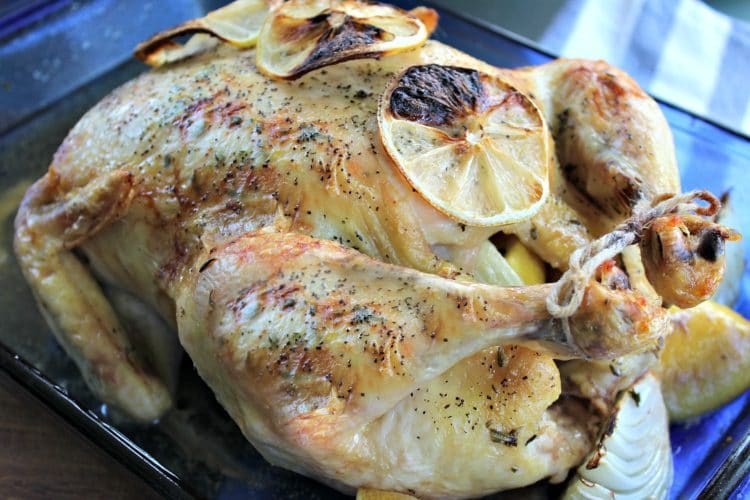 Lemon Rosemary Roast Chicken is infused with woodsy herb flavor, with every bite moist and juicy. With crisp, buttery skin and a hint of lemon, this main dish makes a beautiful presentation that is perfect for company or anytime.