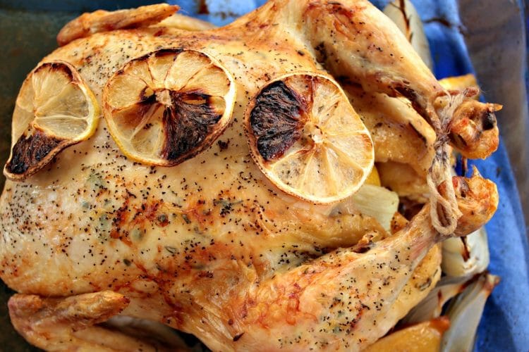 Lemon Rosemary Roast Chicken is infused with woodsy herb flavor, with every bite moist and juicy. With crisp, buttery skin and a hint of lemon, this main dish makes a beautiful presentation that is perfect for company or anytime.