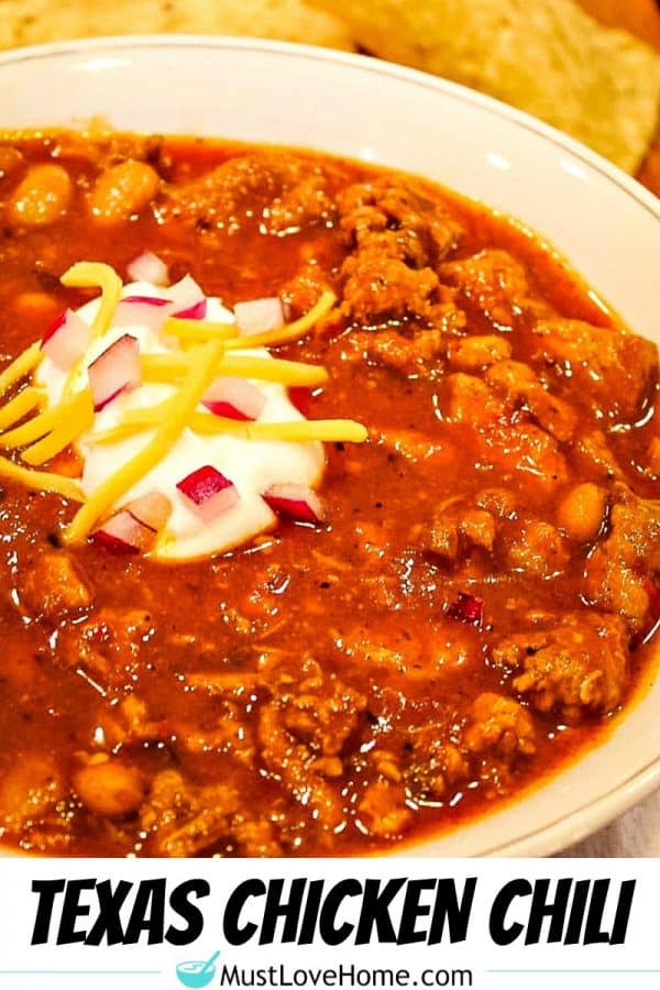 Texas Chicken Chili is a mouth-watering blend of chicken, beans, chili peppers and zesty spices