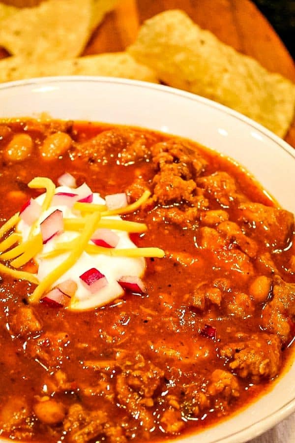 Texas Chicken Chili is a mouth-watering blend of chicken, beans, chili peppers and zesty spices