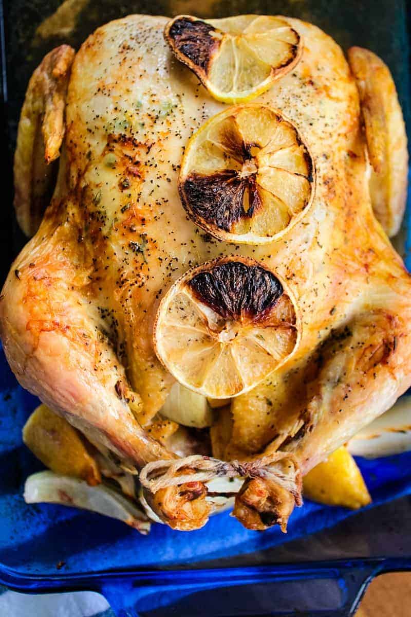 Lemon Rosemary Roast Chicken is infused with woodsy herb flavor, with every bite moist and juicy.