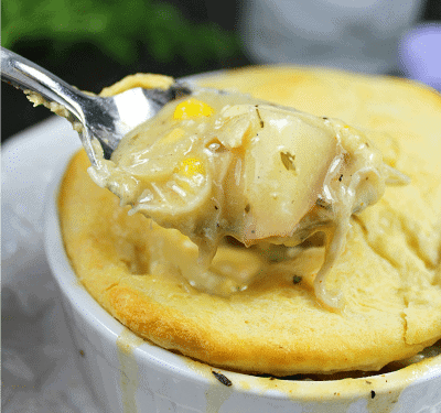 Slow Cooker Chicken Pot Pie is chicken, vegetables and savory gravy, topped with a flaky crust.