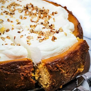 Fall parties and holidays are extra special with a rich and creamy homemade Brown Sugar Pumpkin Cheesecake. Packed with seasonal flavor in every bite! #mustlovehomecooking