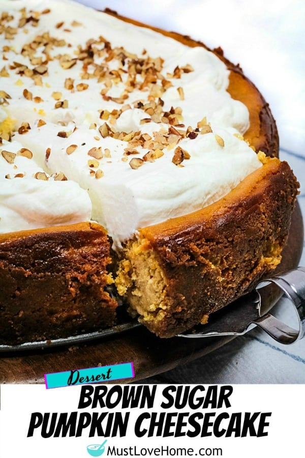 Fall parties and holidays are extra special with a rich and creamy homemade Brown Sugar Pumpkin Cheesecake. Packed with seasonal flavor in every bite!