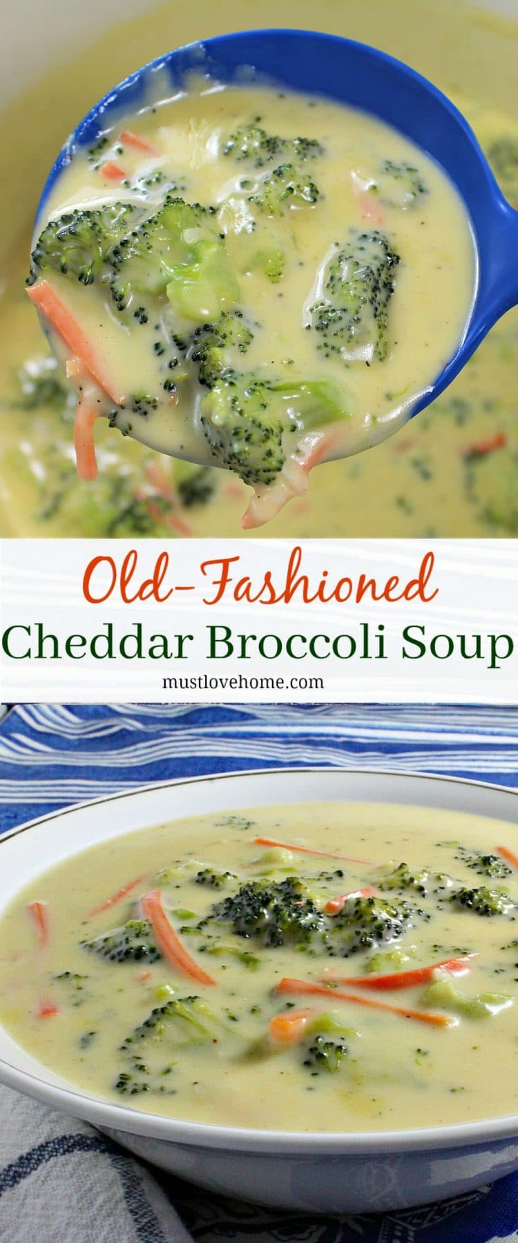 Old Fashioned Cheddar Broccoli Soup is cheesy comfort food and healthy vegetables served in a hearty bowl of soup. This classic recipe is warm and satisfying, and ready in minutes!