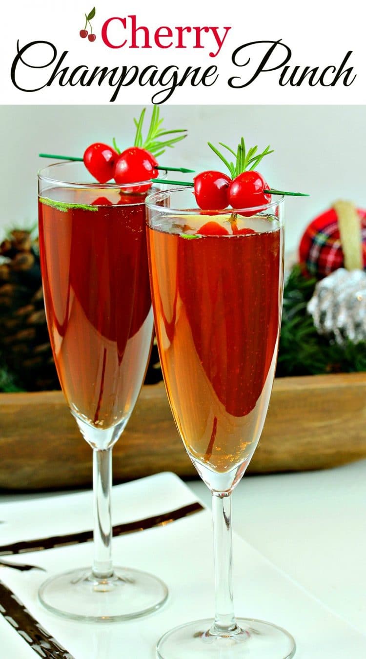 Make any occasion special with delicious Cherry Champagne Punch! Try this unique flavor combination of Cherry Liqueur and Rosemary!