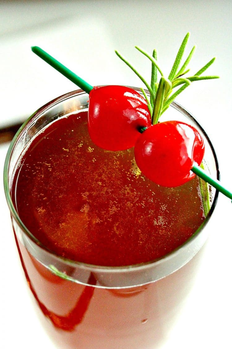 Make any occasion special with delicious Cherry Champagne Punch! Try this unique flavor combination of Cherry Liqueur and Rosemary!