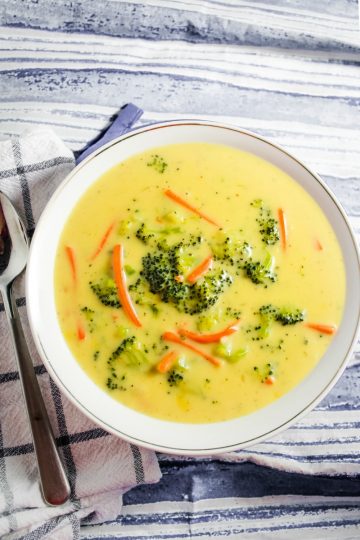 Old Fashioned Broccoli Cheese Soup is cheesy comfort food and healthy vegetables served in a hearty bowl of soup.