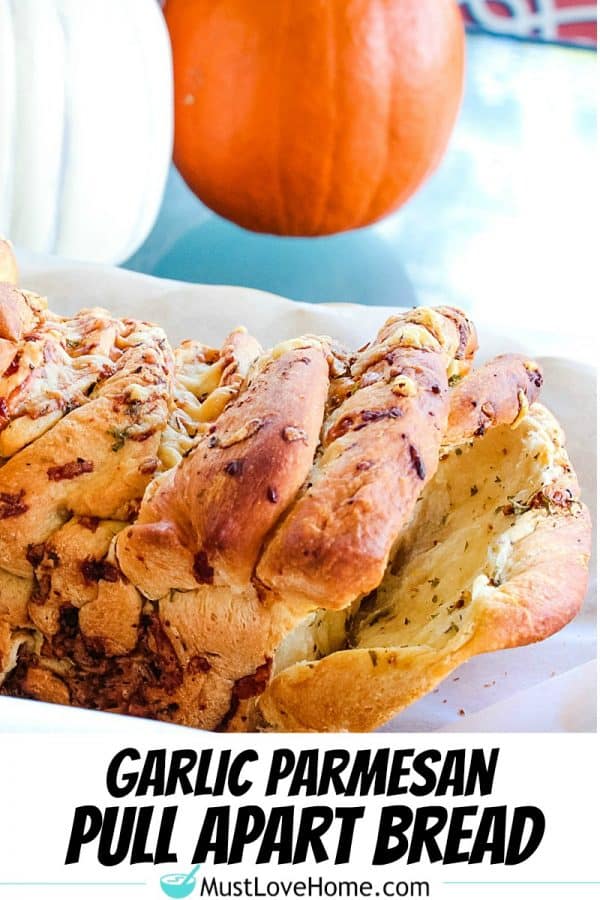 Garlic Parmesan Pull Apart Bread is a rustic, buttery loaf loaded with flavor and made from frozen bread dough. It looks fancy but it could not be easier to make.