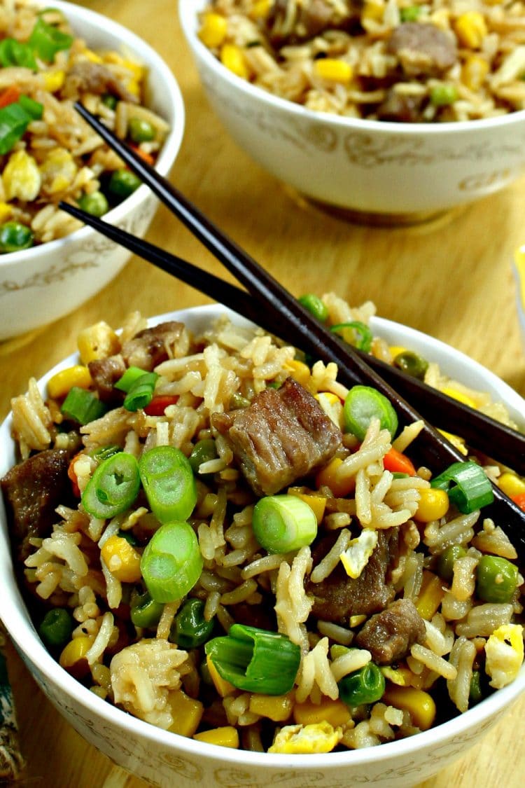 Pork and Vegetable Ponzu Fried Rice is better than take-out! Ponzu gives this fried rice a refreshing hint of citrus flavor and is lighter than standard soy sauce! Make-ahead friendly too!