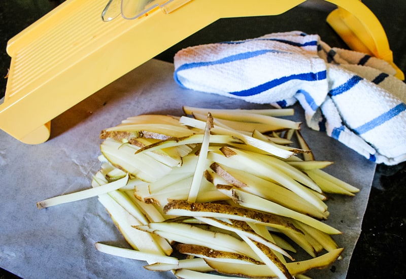 potatoes cut into fries with mandolin