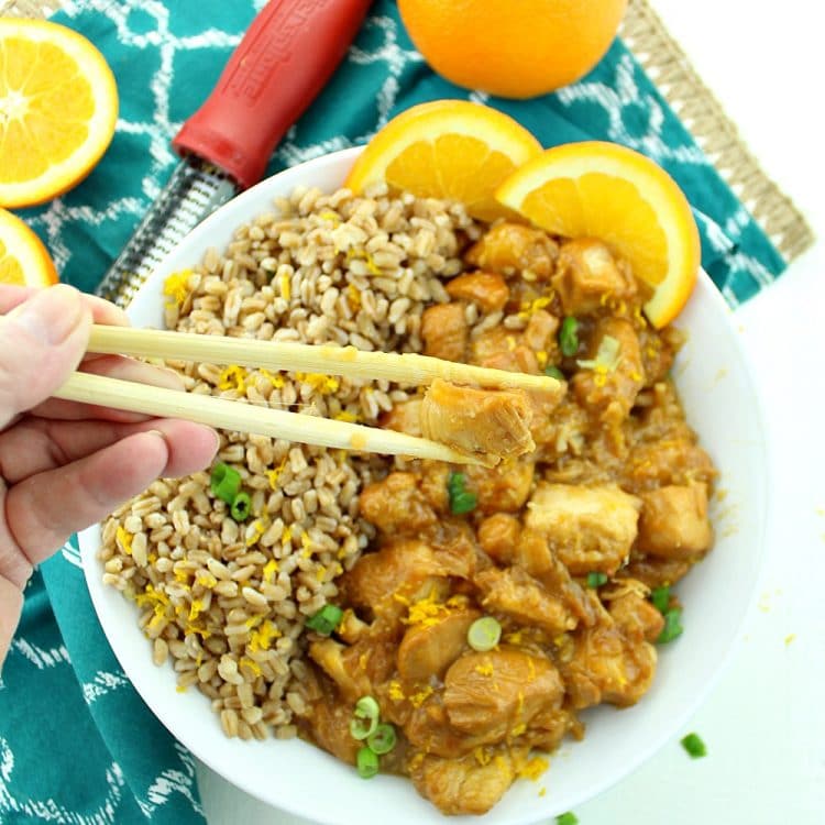 Instant Pot Orange Chicken, has an addictive sweet sticky sauce and a touch of heat.