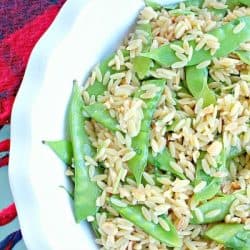 Orzo with Snap Peas and Peanuts packs amazing flavor and crunch in every bite! And this dish is healthy too, with lots of protein and fiber!