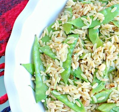 Orzo with Snap Peas and Peanuts packs amazing flavor and crunch in every bite! And this dish is healthy too, with lots of protein and fiber!