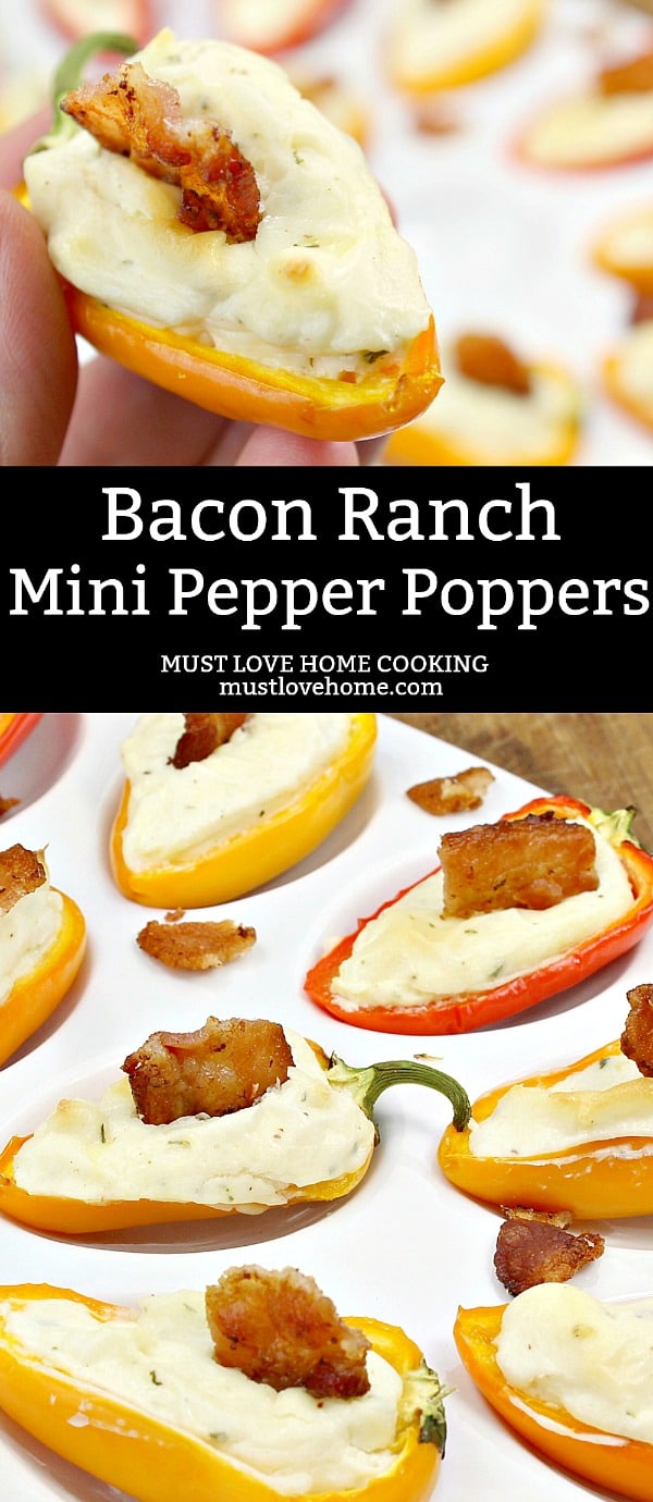 sweet mini bell pepper, stuffed with ranch spiked cream cheese and topped with a bite of crispy bacon!