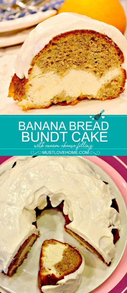 Banana Bread Cream Cheese Bundt Cake is made decadent by adding a luscious cream cheese filling - it's light, moist  and delicious.