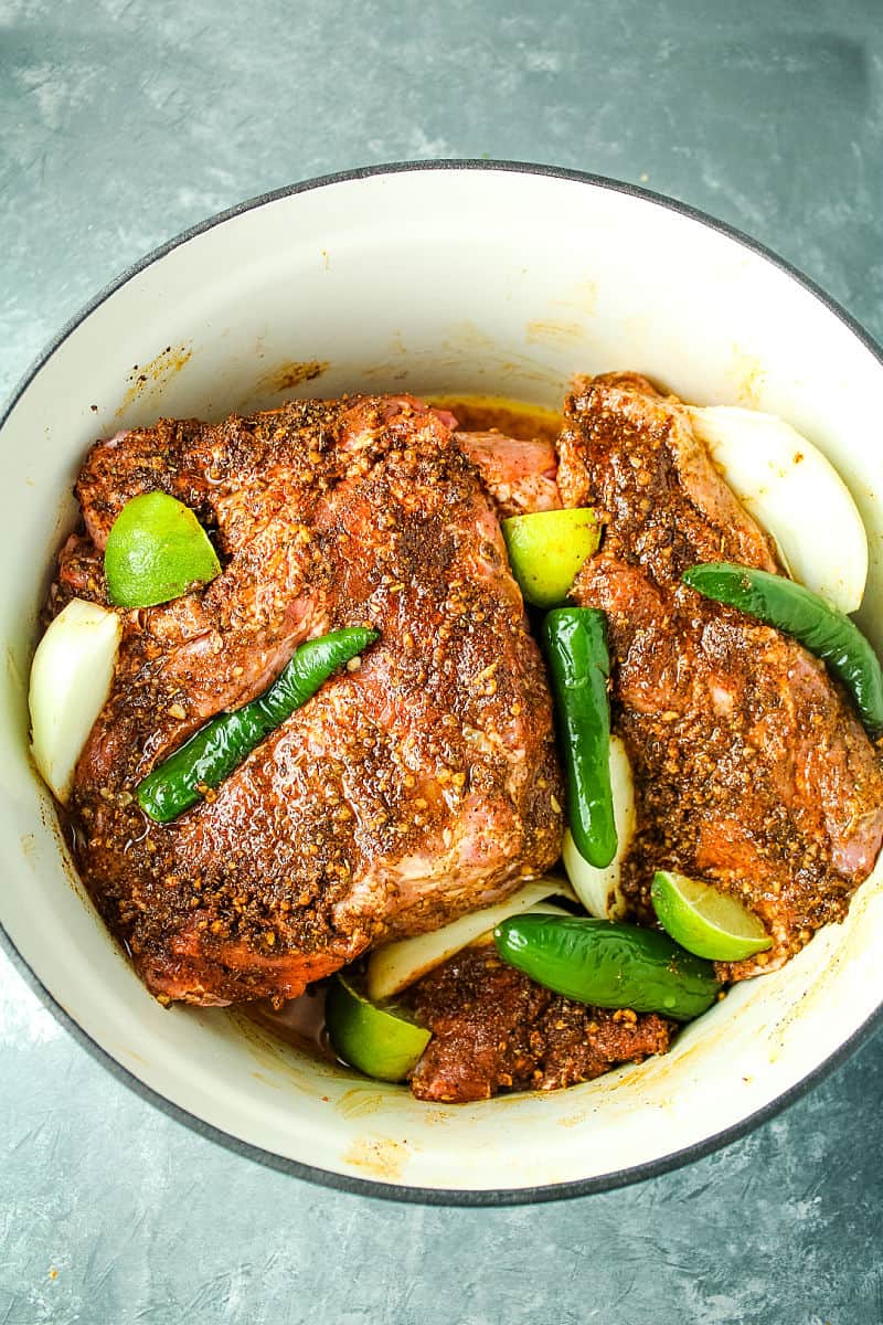 pork with spicy sauce ready for the oven