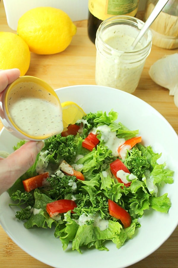 creamy herb greek yogurt dressing on salad