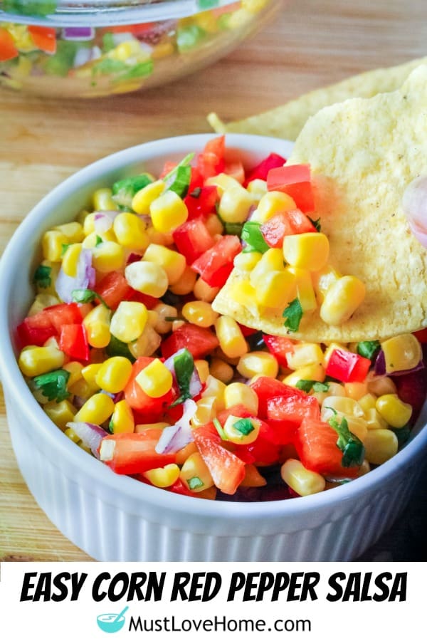 Corn Red Pepper Salsa made easy! Veggies drizzled with honey for a sweet, crunchy salsa for chips or garnish for spicy dishes.