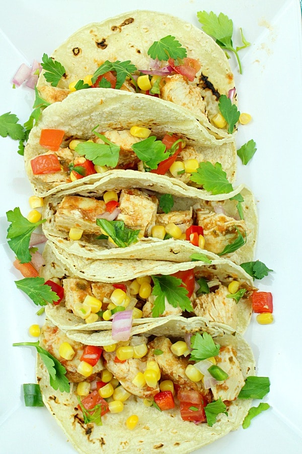 chunky habanero chicken tacos on corn tortilla