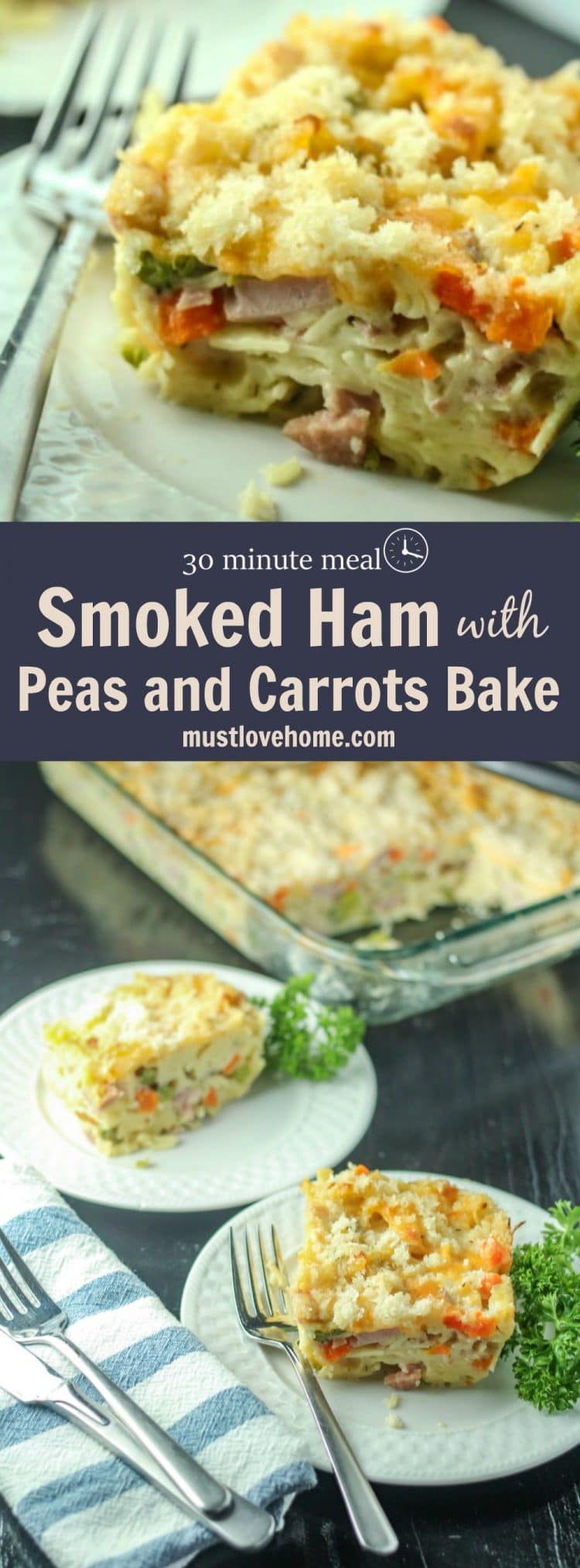 Hearty Ham, the country's favorite veggie duo and wide egg noodles combine for a Smoked Ham Peas and Carrots Bake that tastes like an indulgence but is ready to share in under 30 minutes.