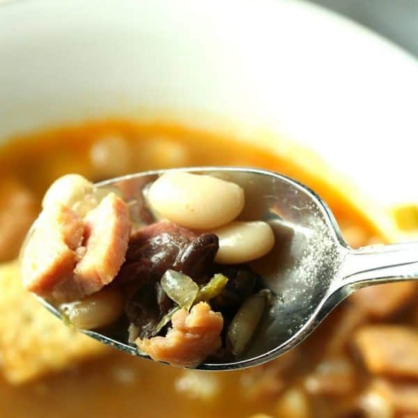 Three Bean Ham Soup with spoon