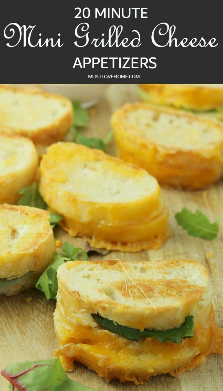 Dripping with gooey cheese 20 Minute Mini Grilled Cheese Appetizers are a twist on the classic that everyone will love. #grilledcheese #appetizers #foodandwine #bonappetit #cheesesandwich