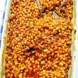 A classic brown sugar, vinegar and mustard syrup makes these From Scratch Cola Baked Beans a hit every time!