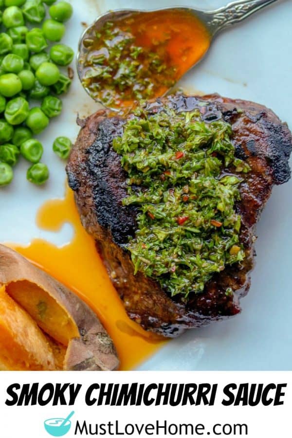 Smoky Chimichurri Sauce -A perfect way to add fresh smoked flavor to your beef, chicken or pork! Made with fresh parsley, olive oil and zesty seasonings.