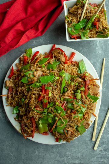 Amazing Chicken Lo Mein with garlic, soy sauce and ginger tastes like take out, but even better! The secret is in the moist, marinated chicken!