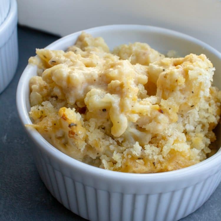 Cauliflower mac and cheese in ramekin