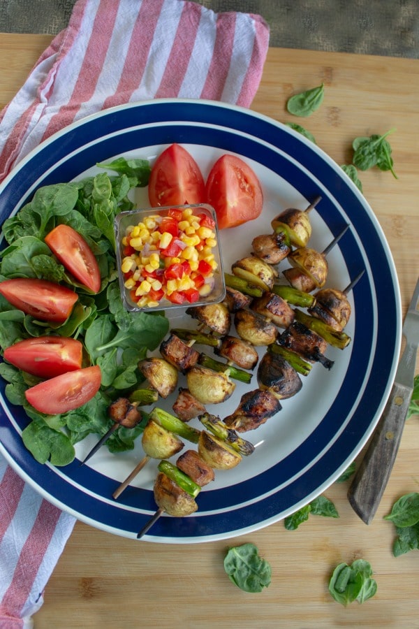 grilled pork potato shish kebabs with salad