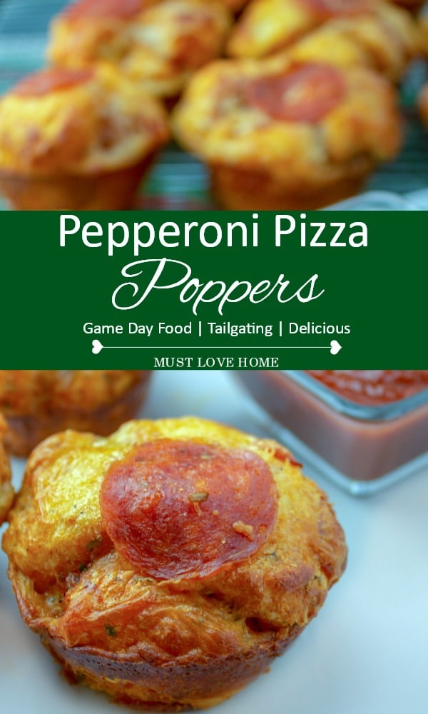 These cheesy Double Pepperoni Pizza Poppers are full of zesty flavor and super simple to make! Be a hit with both adults and kids and serve these tasty game day appetizers!