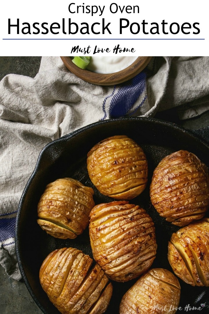 Easy Baked Hasselback Potatoes are tender, crispy sliced potatoes dripping with butter and herbs. A perfect side dish for any meat, cook alongside in the oven. Simple and delicious with only 5 minutes of prep!