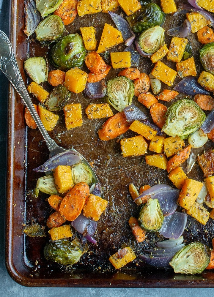 Deliciously amazing roasted vegetables with fantastic flavor from fresh garlic, herbs, olive oil and a big dash of parmesan cheese.