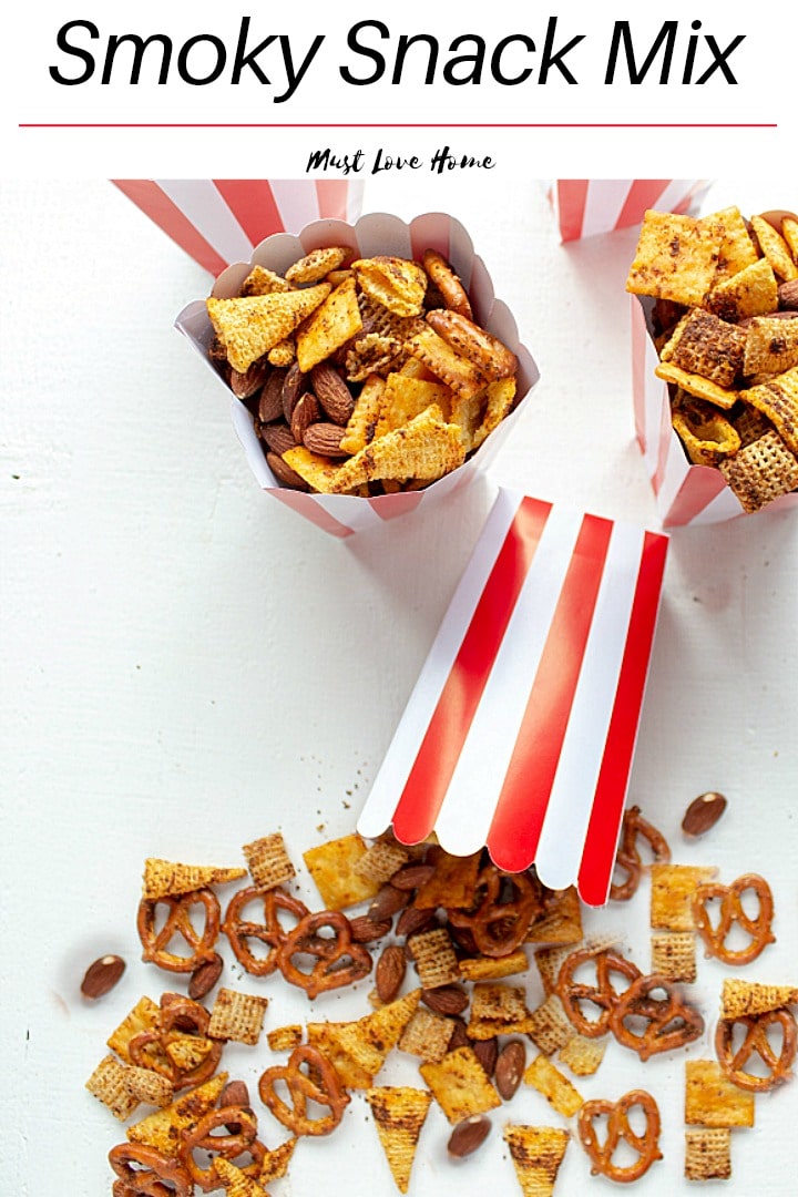 Easy Smoky Snack Mix - a buttery, crunchy treat  singed with a spice mix that will soon be a family favorite. Make this addictive snack recipe in large batches because it will go fast!